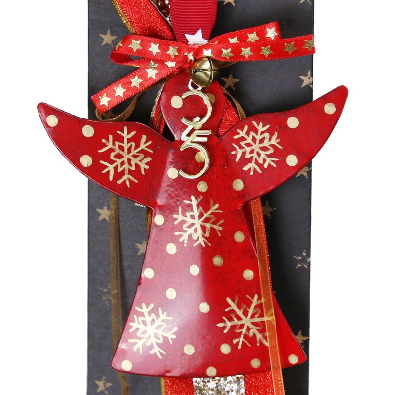 Lucky charm - Red Angel With Gold Snowflake