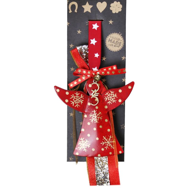 Lucky charm - Red Angel With Gold Snowflake