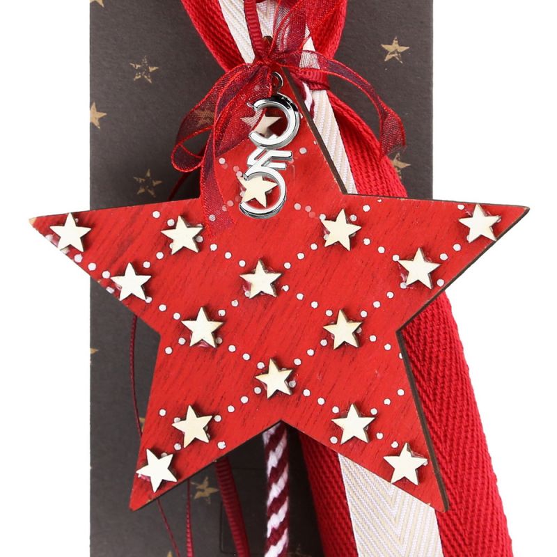 Lucky charm - wooden star red/white hanger 