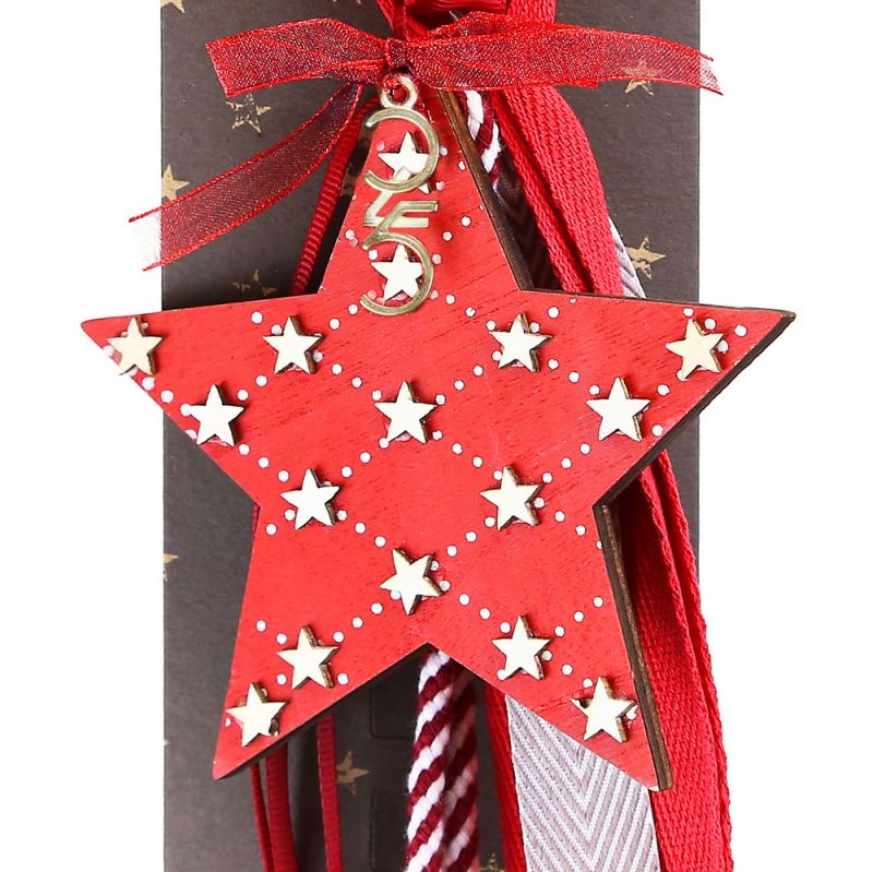 Lucky charm - wooden star red/white hanger