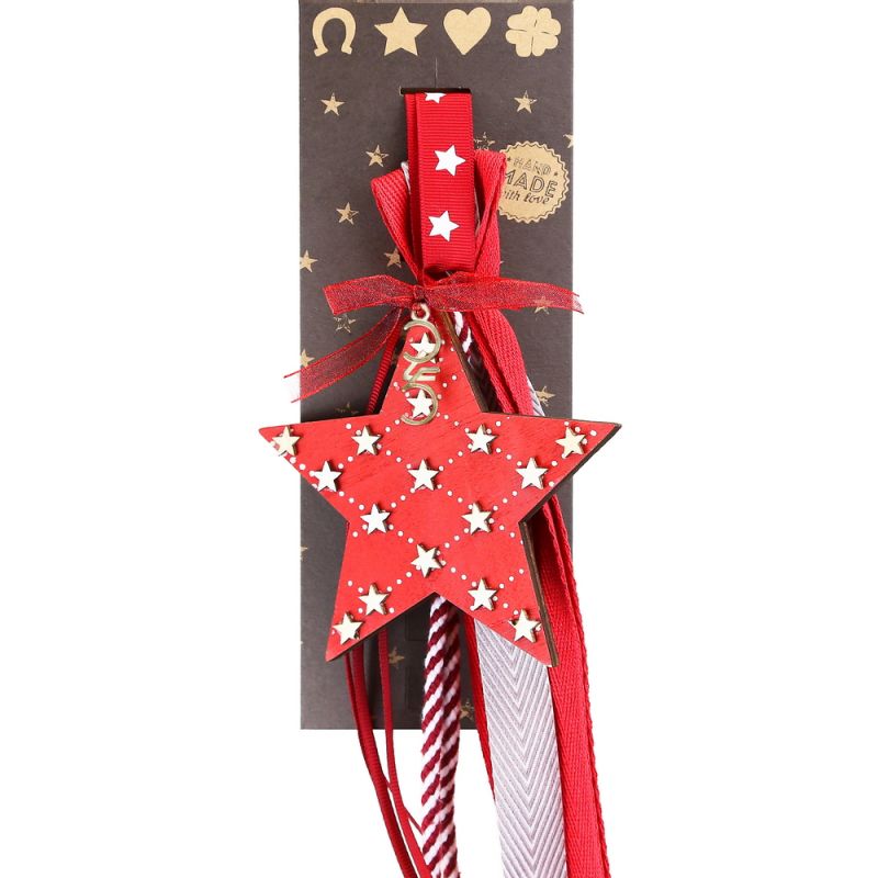 Lucky charm - wooden star red/white hanger