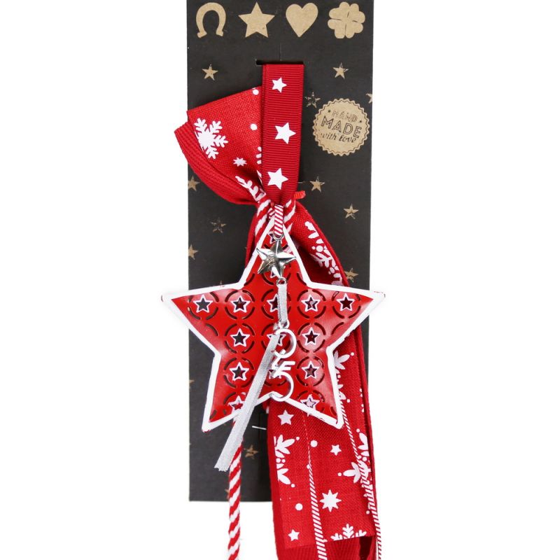 Lucky charm - metal star red hanger