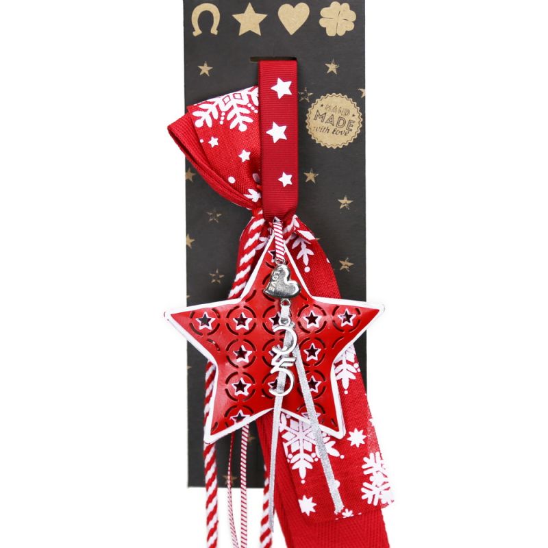 Lucky charm - metal star red hanger