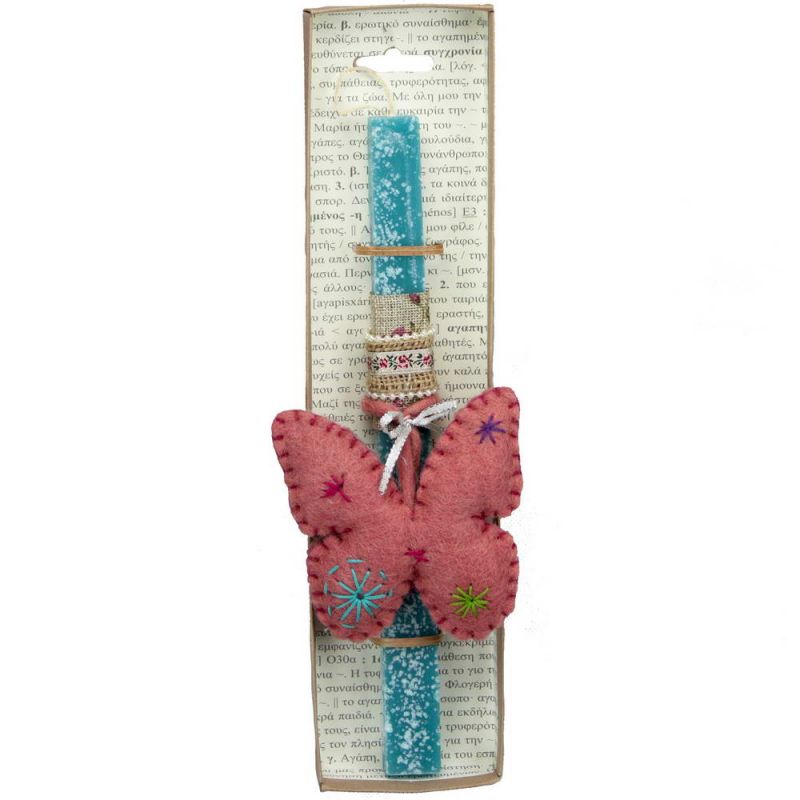 Easter Candle Pastel Embroidered Butterfly