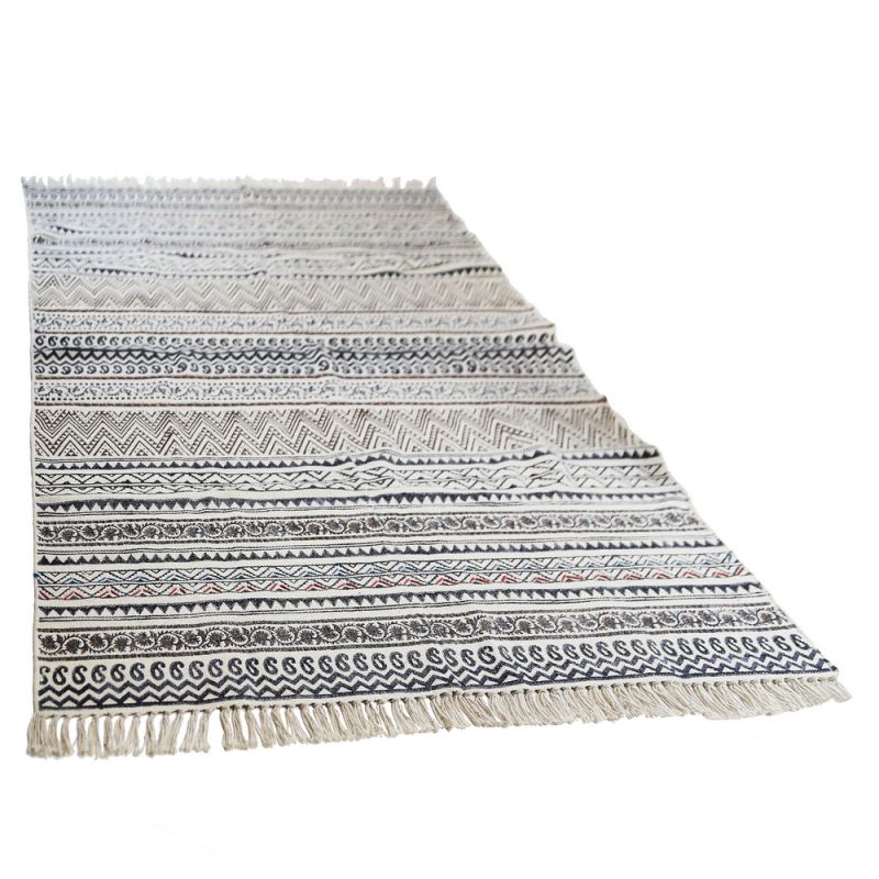 Handblock rug embellished 120x180