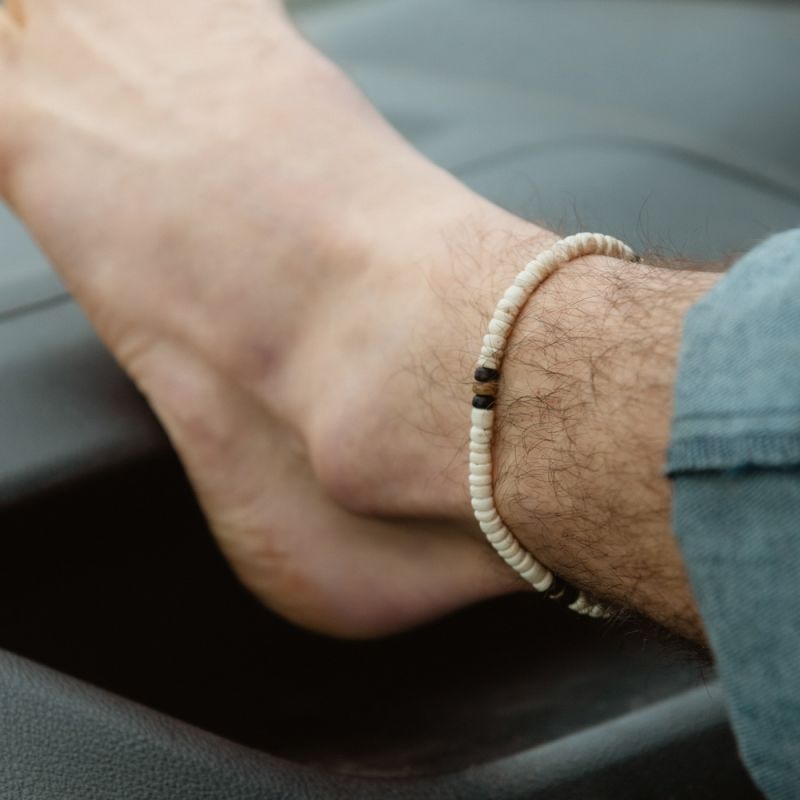 Beaded coconut wood anklet