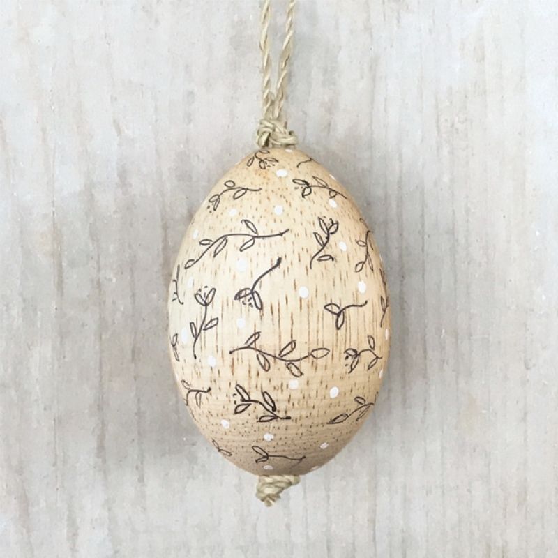 Hanging wooden egg-Leaves