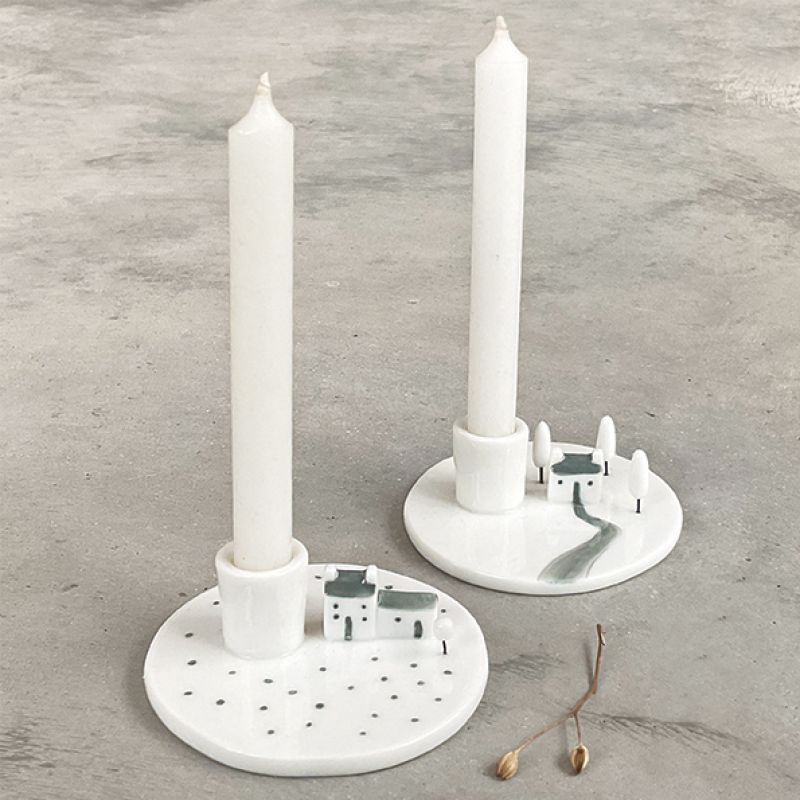 Candle holder-Houses in meadow