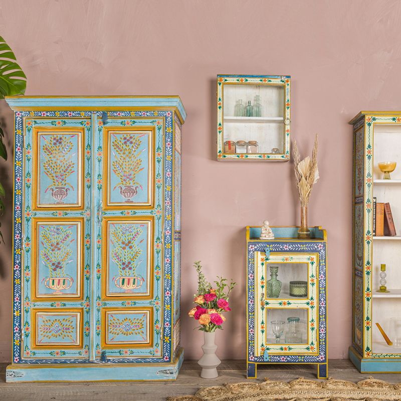 Kanchana Glazed Tall Showcase Hand Painted