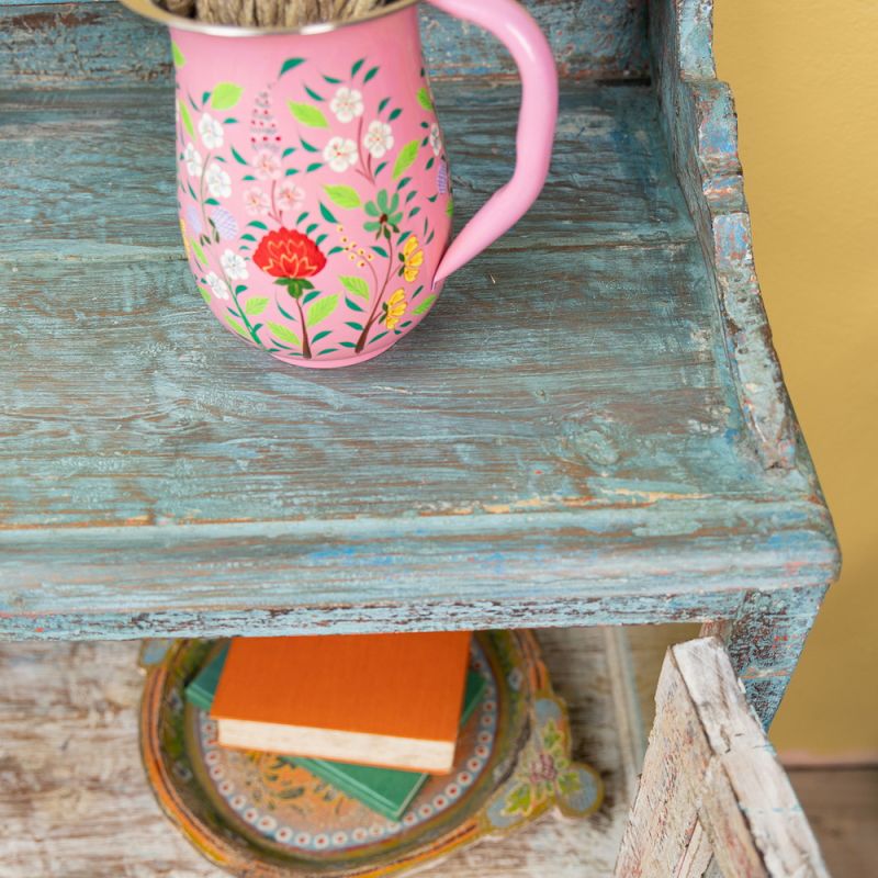 Distressed blue vintage, glazed single shelf cabinet