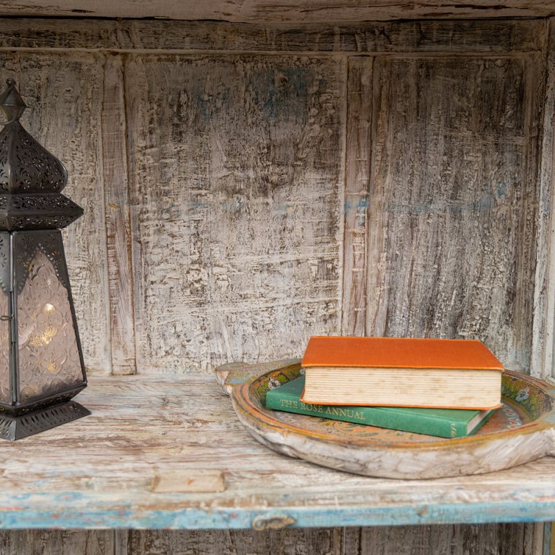 Distressed blue vintage, glazed single shelf cabinet