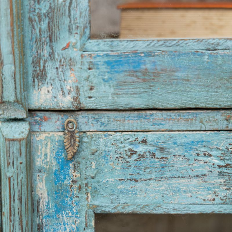 Distressed blue vintage, glazed single shelf cabinet