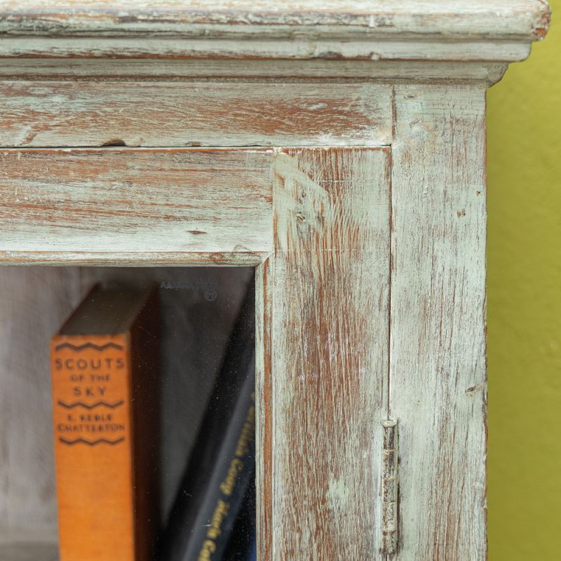 Front glazed vintage wood 2 door, 3 shelf cabinet