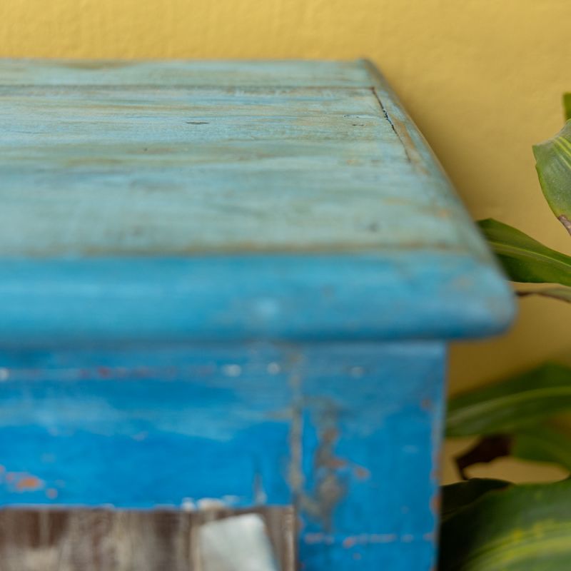 Vintage blue, 2 glazed door, 4 shelf cabinet