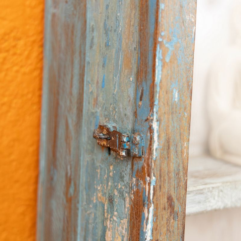 Blue wood & glazed door, 3 shelf vintage cabinet