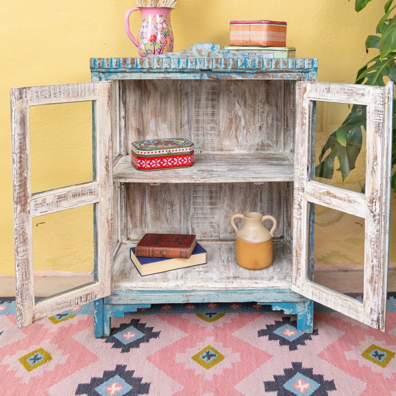 Distressed blue glazed 2 door cabinet