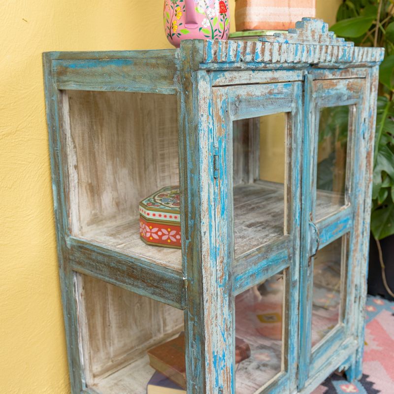 Distressed blue glazed 2 door cabinet