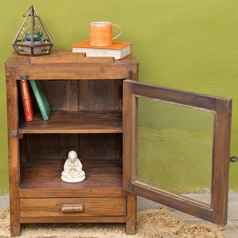 Vintage wood & glass door, 1 shelf cabinet