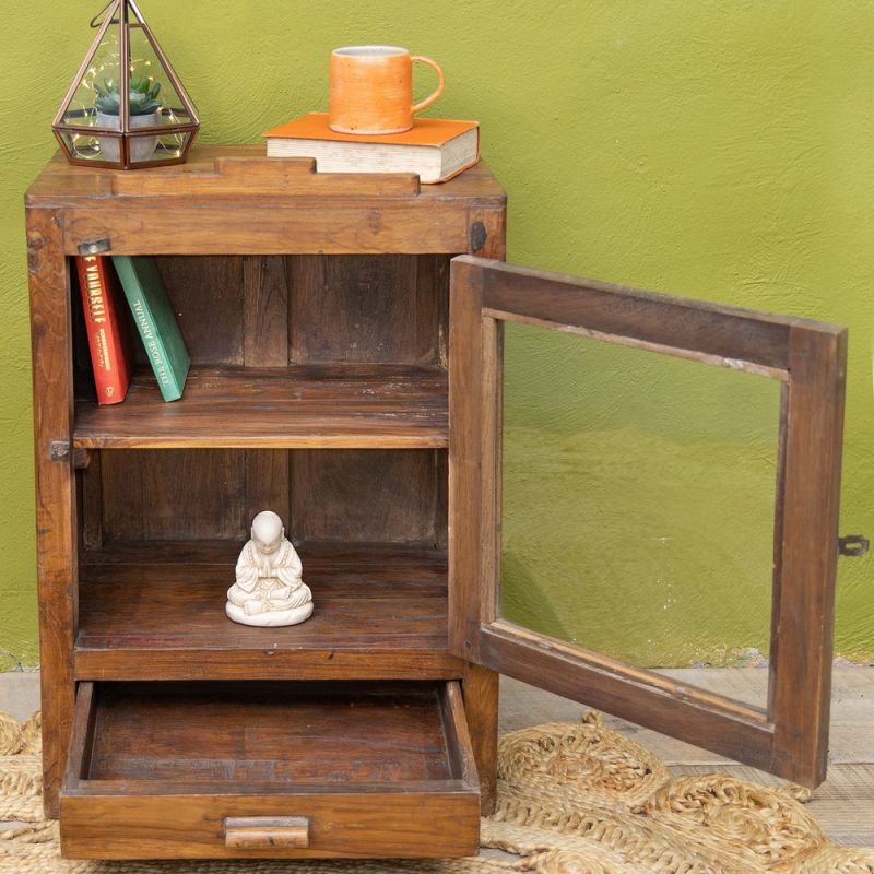 Vintage wood & glass door, 1 shelf cabinet