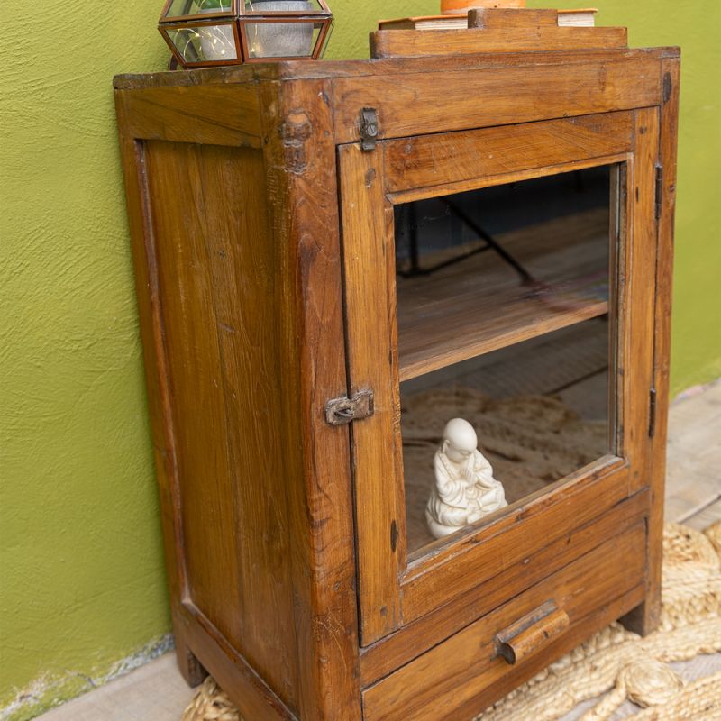 Vintage wood & glass door, 1 shelf cabinet