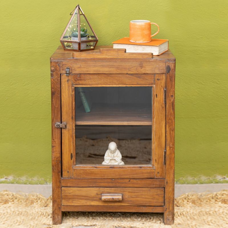 Vintage wood & glass door, 1 shelf cabinet