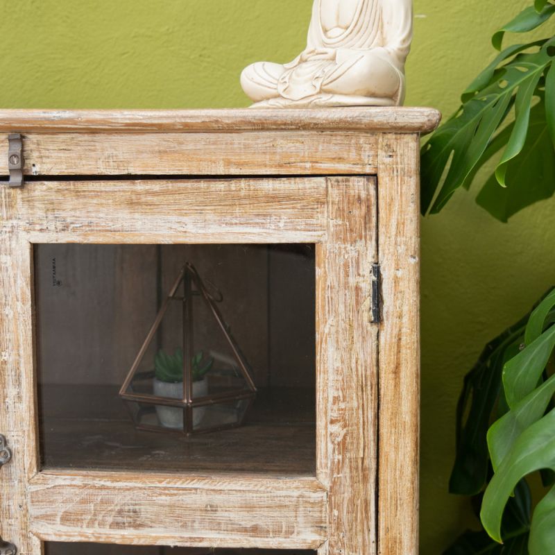 Vintage wood & glass 3 door, 1 shelf cabinet