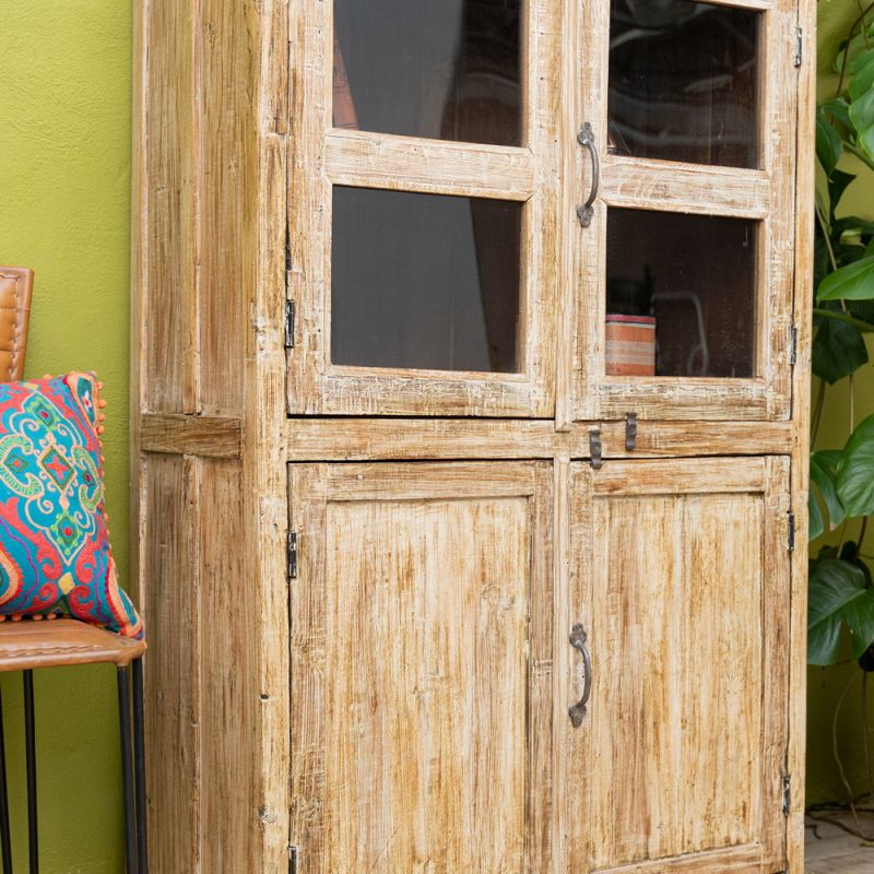 Vintage wood & glass 3 door, 1 shelf cabinet