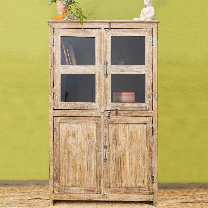 Vintage wood & glass 3 door, 1 shelf cabinet