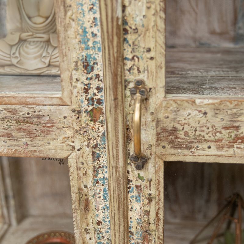 Distressed wood & glass 2 door, 1 shelf vintage cabinet