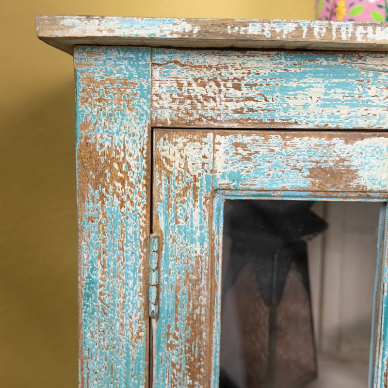 Blue & cream vintage style 2 door, one shelf cabinet