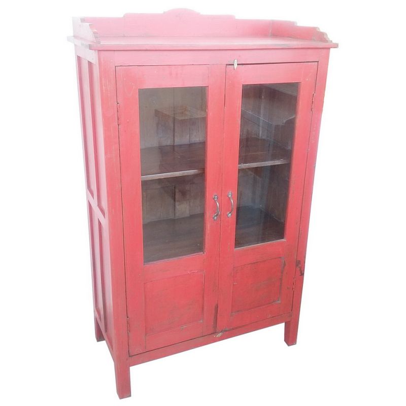 Vintage Red Glazed Wooden Cabinet 148cm