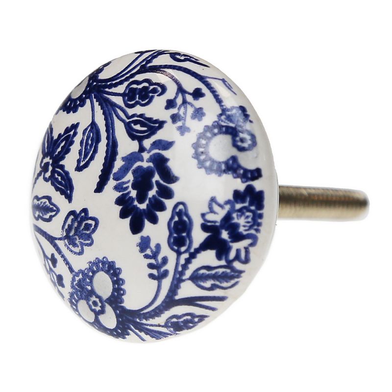 Ceramic door knob floral blu 4cm