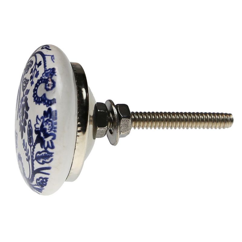 Ceramic door knob floral blu 4cm