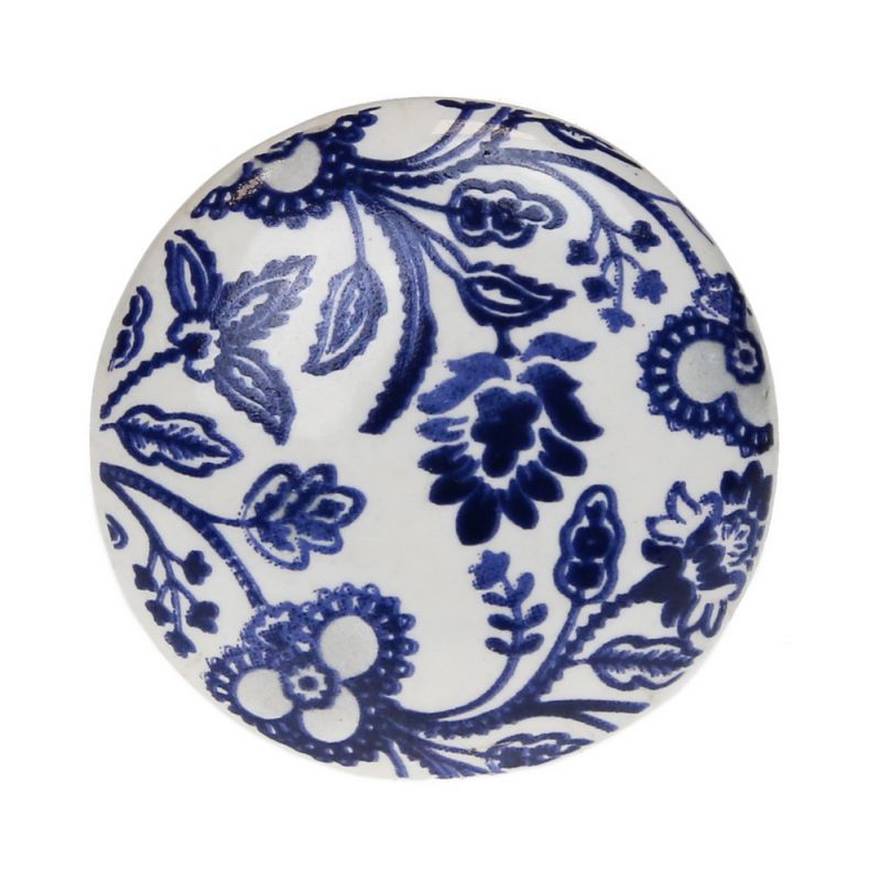 Ceramic door knob floral blu 4cm