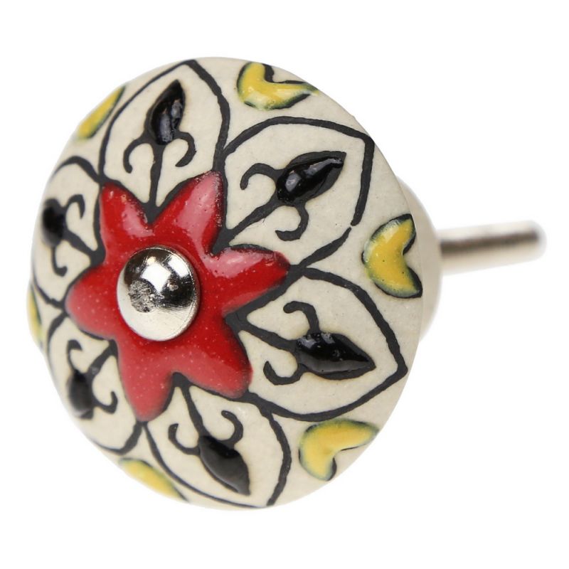 Knob ceramic red flower 4cm