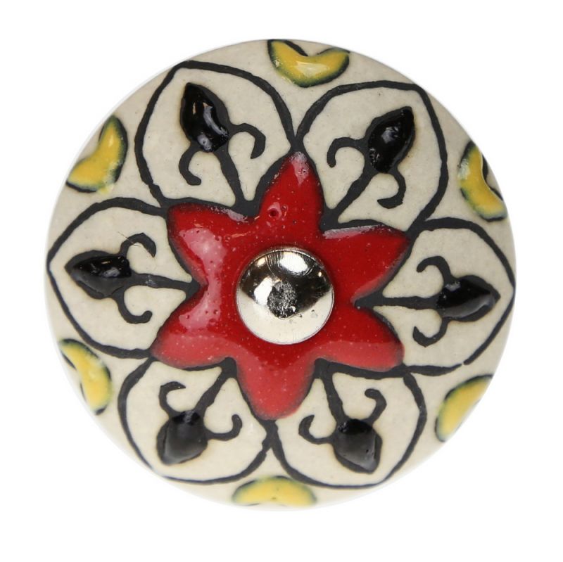 Knob ceramic red flower 4cm