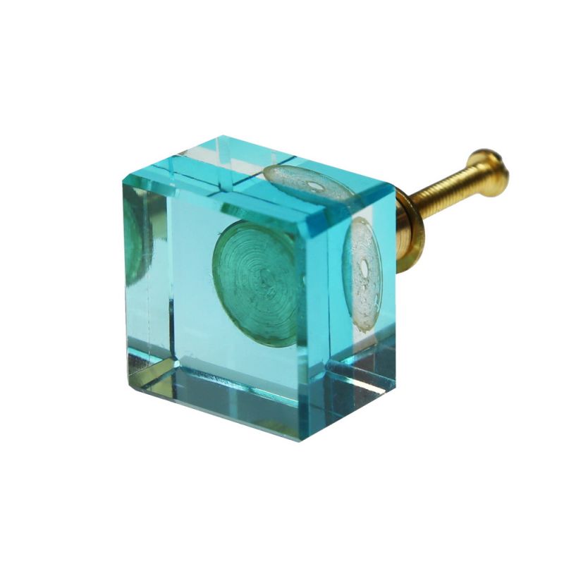 Knob glass square 3cm - Blue