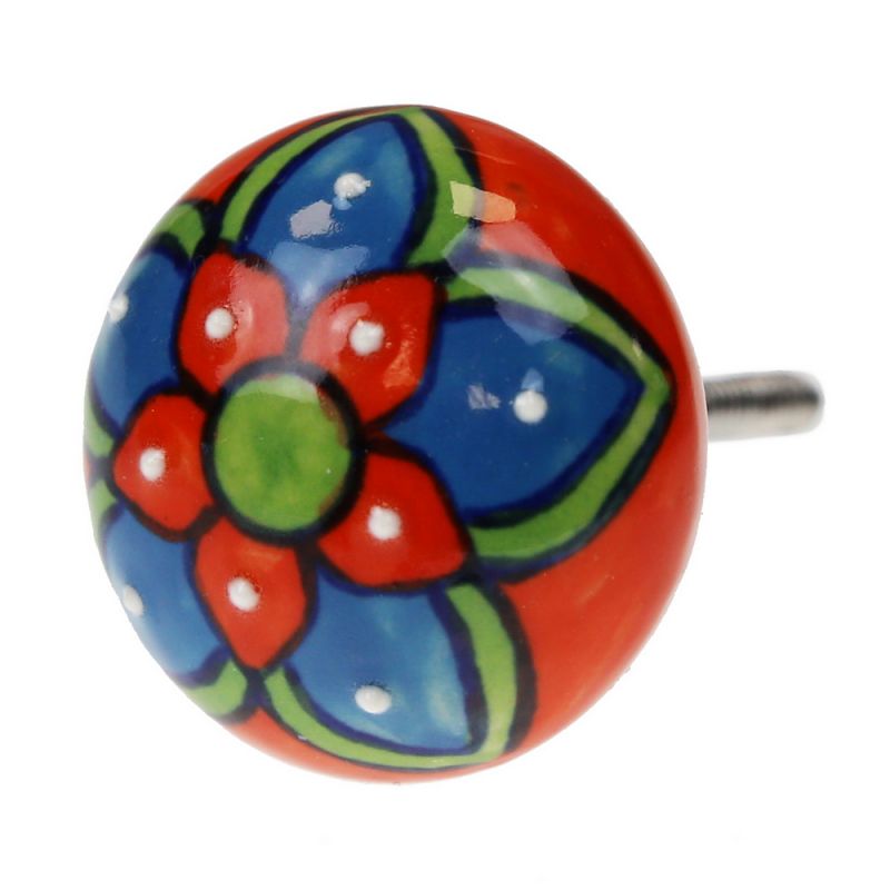 Knob ceramic flower 4cm - Red