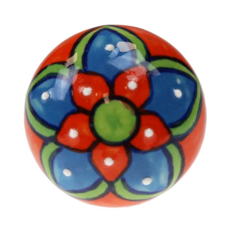 Knob ceramic flower 4cm - Red