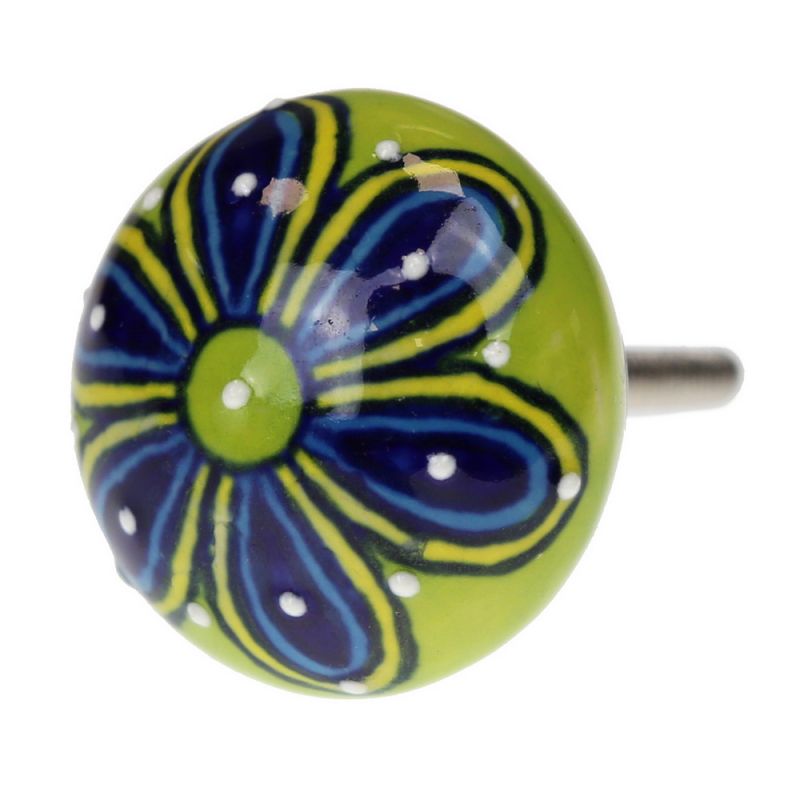 Knob ceramic flower 4cm - Green