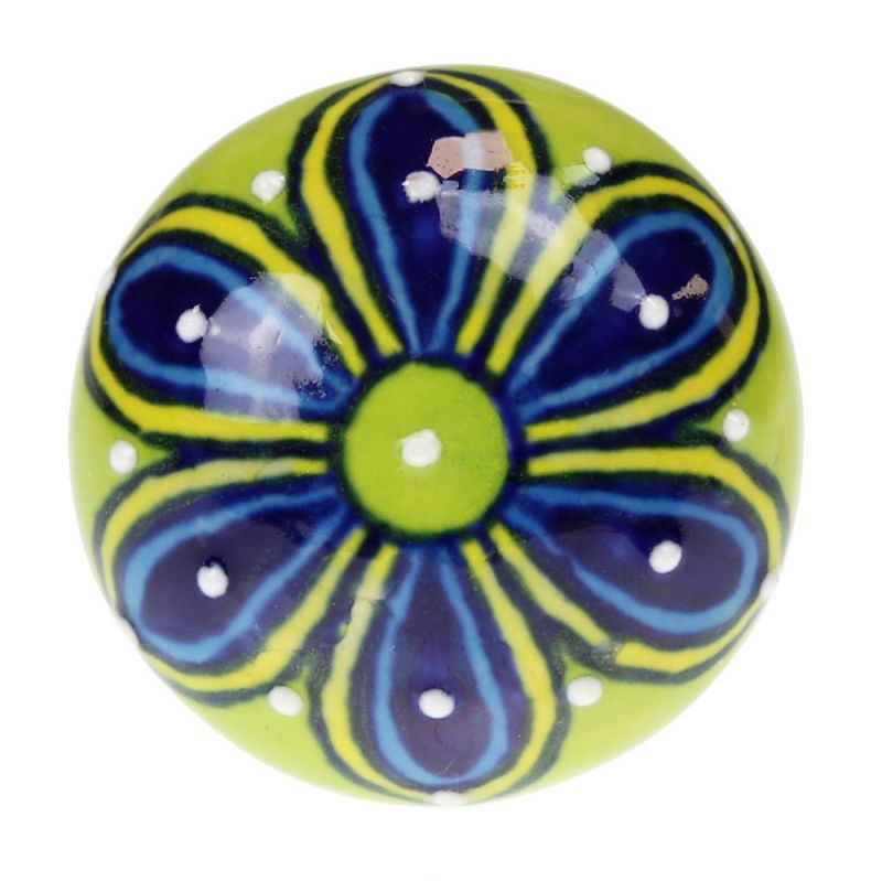 Knob ceramic flower 4cm - Green