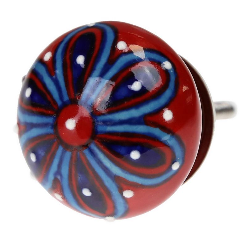 Knob ceramic flower 4cm - Red