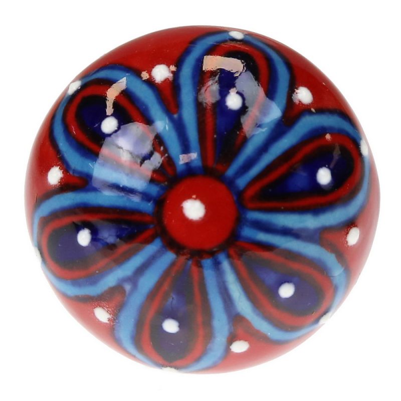 Knob ceramic flower 4cm - Red