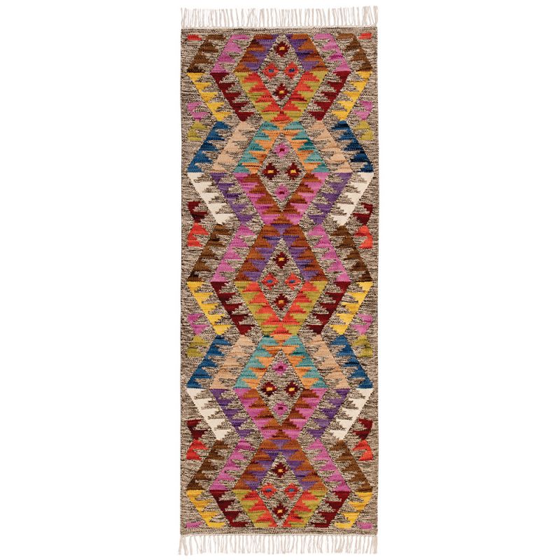 Aztec multi diamond handloom kilim rug 75 x 200cm