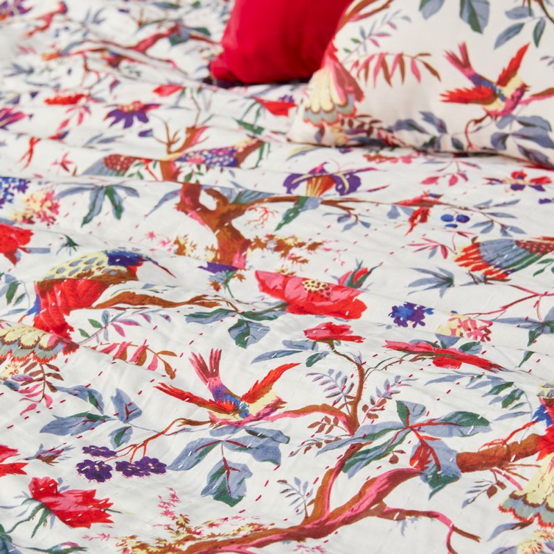 Bird Of Paradise Kantha Throw, White