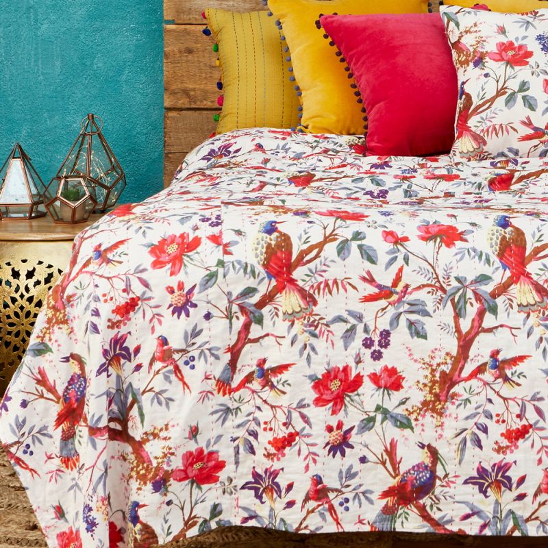 Bird Of Paradise Kantha Throw, White